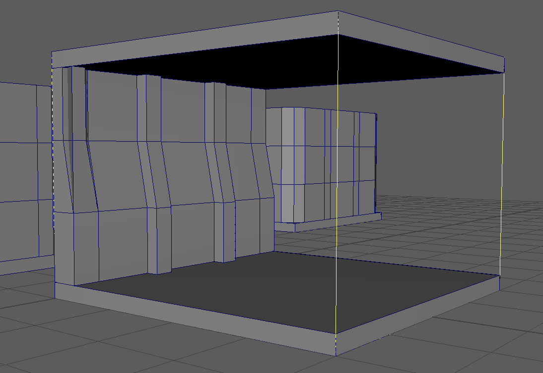 Close-up of a modular room section created with Modbox in Maya